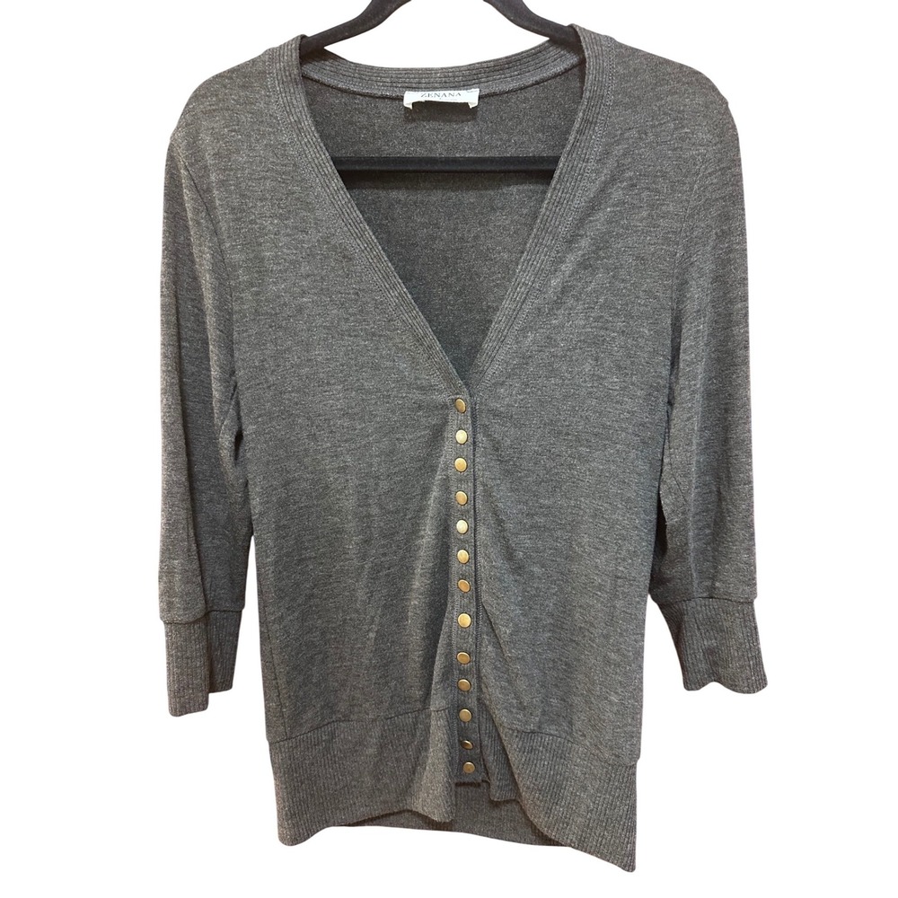 Zenana Womens Charcoal Gray Snap Button V-Neck Cardigan HW-2049AB Size L